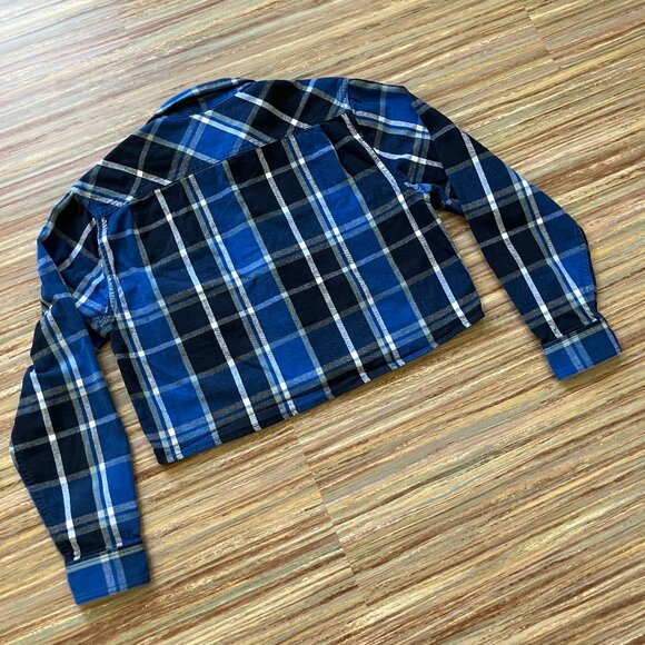 Aritzia TNA Cropped Flannel Button Up Shirt Long Sleeve Blue Plaid - Picture 6 of 7